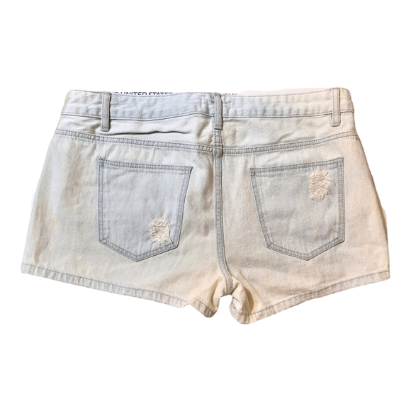 Vintage Y2K 90s Embroidered Shorts Jean Denim Peach Distressed Boho - Picture 3 of 4